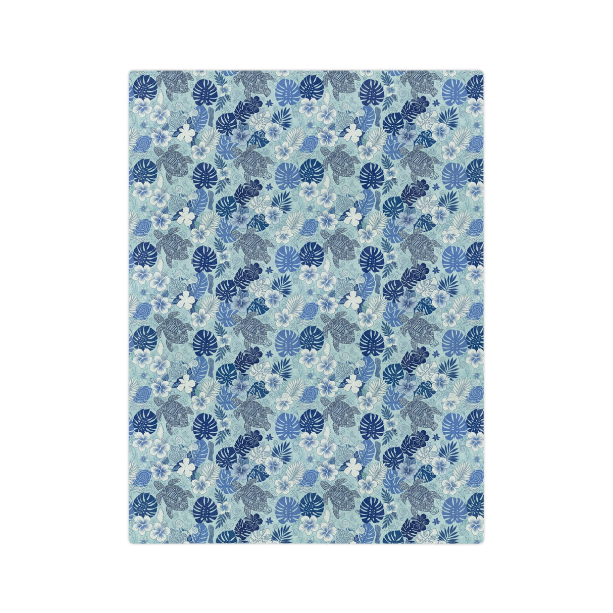 Blue Tiki Sea Turtle Pattern Sea Turtle -Themed Velveteen Microfiber Blanket - 3 Sizes