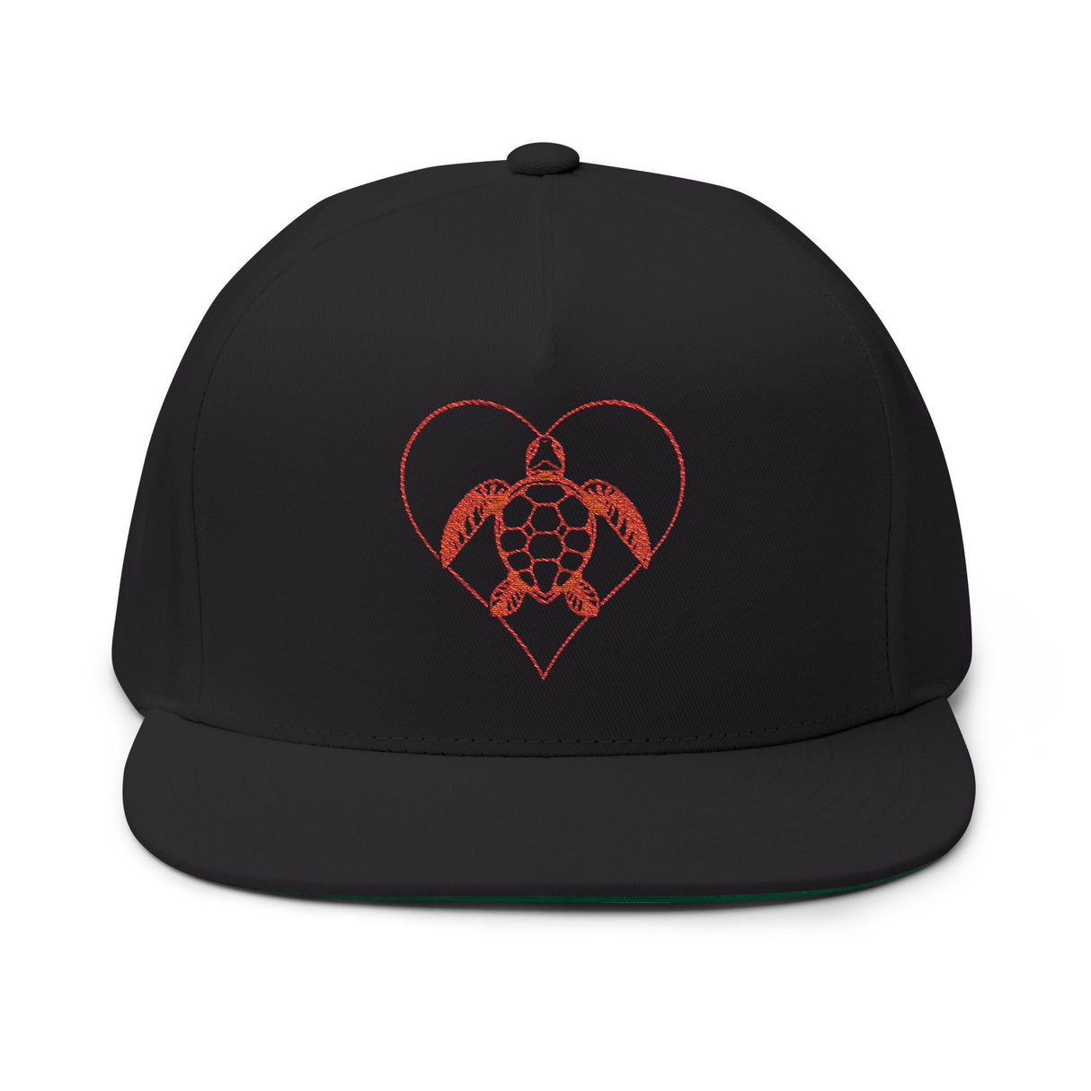 Red Sea Turtle Heart Embroidered Flat Bill Cap