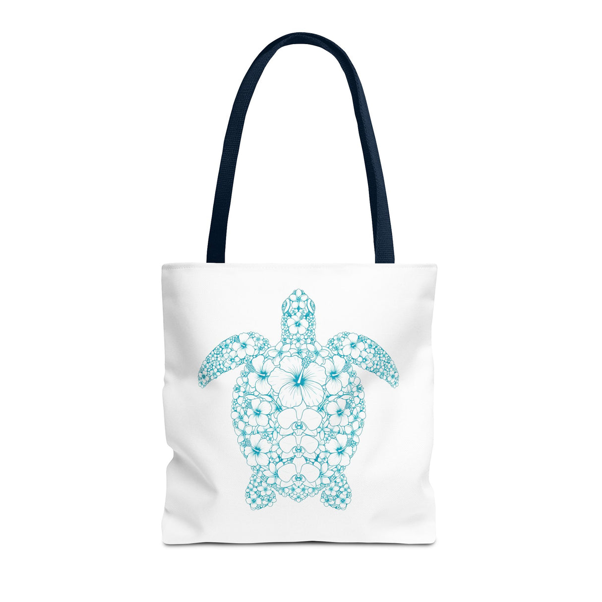 White and Teal Tropical Flower Sea Turtle Tote Bag - 3 sizes