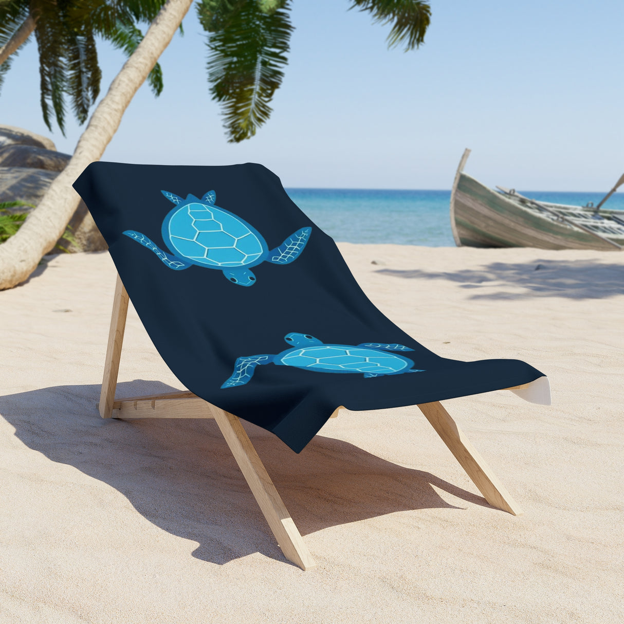 Dark Blue Sea Turtle Beach Towel