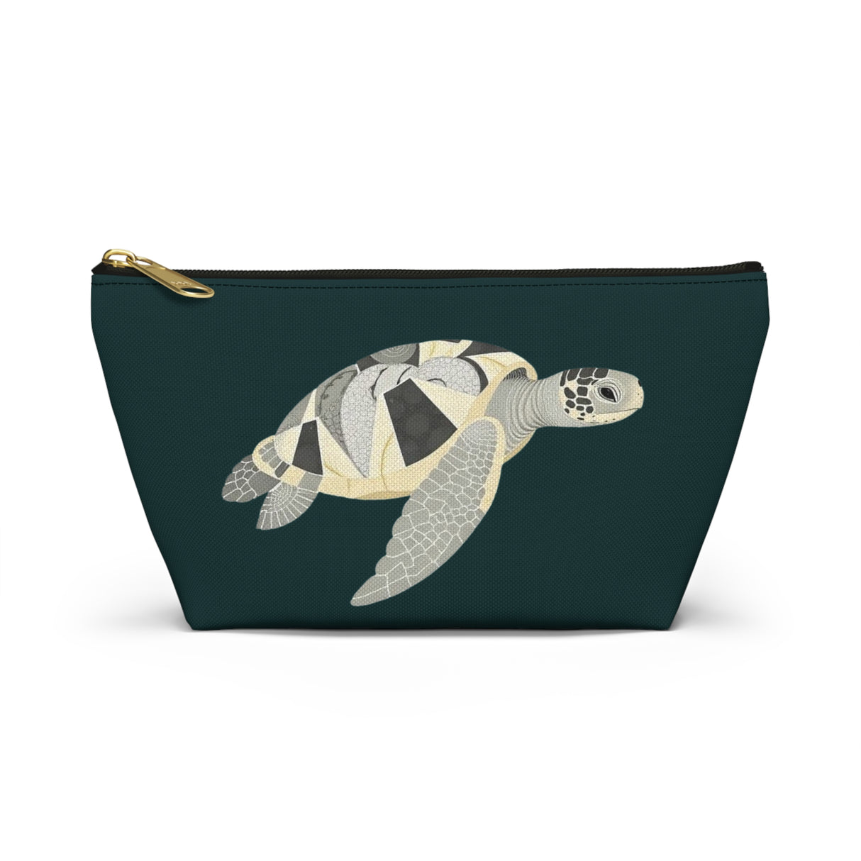 Dark Teal Collage Sea Turtle Print Accessory Pouch