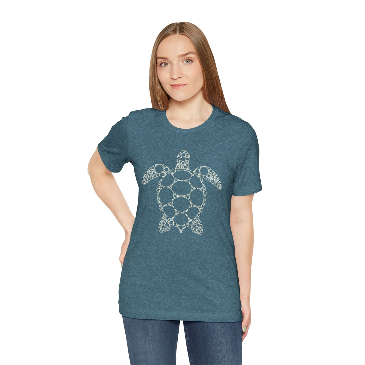 Sea Turtle Detailed Circle Graphic Tee White Ink - 6 Colors