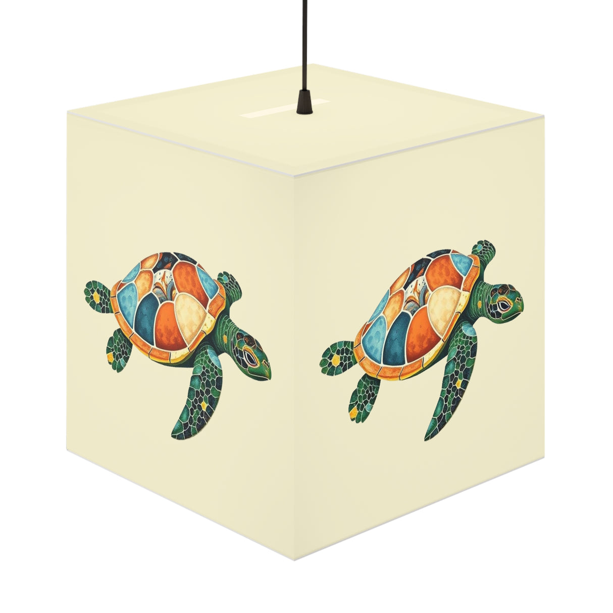 Green Collage Sea Turtle Geometric Light Cube Lamp