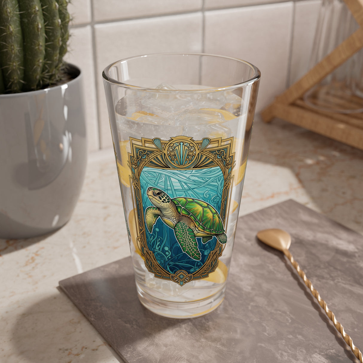 Art Deco Sea Turtle 16oz Drinkware