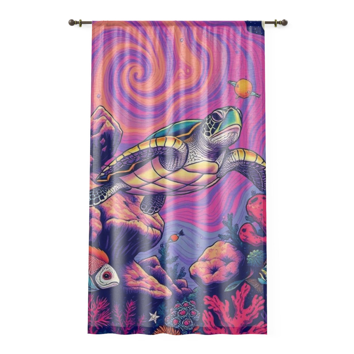 Trippy Space Sea Turtle Window Curtain