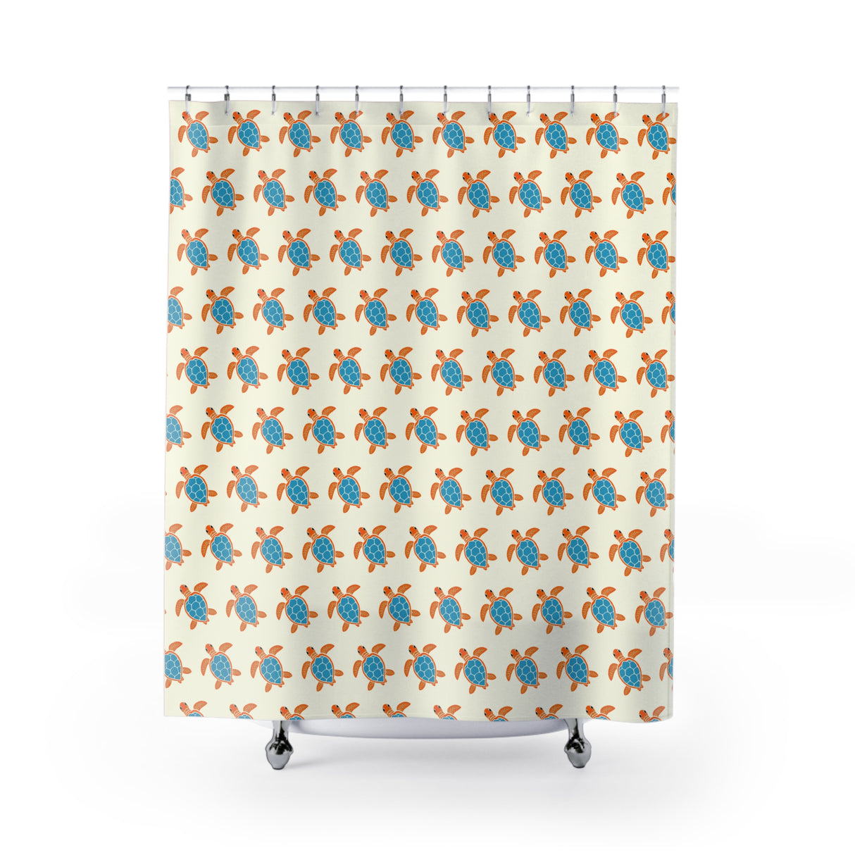 Blue and Orange Sea Turtle Shower Curtains - Coastal Bathroom Decor