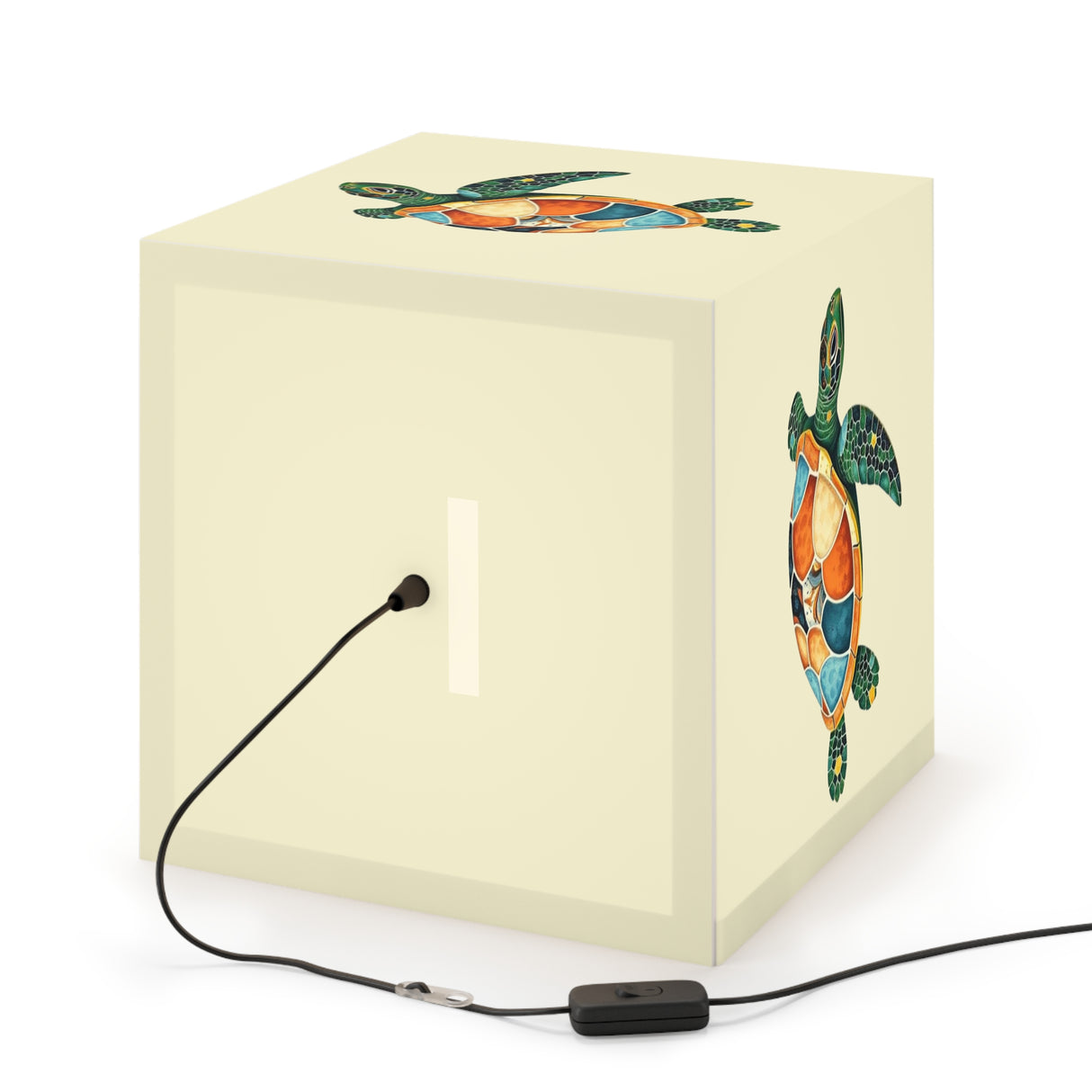 Green Collage Sea Turtle Geometric Light Cube Lamp