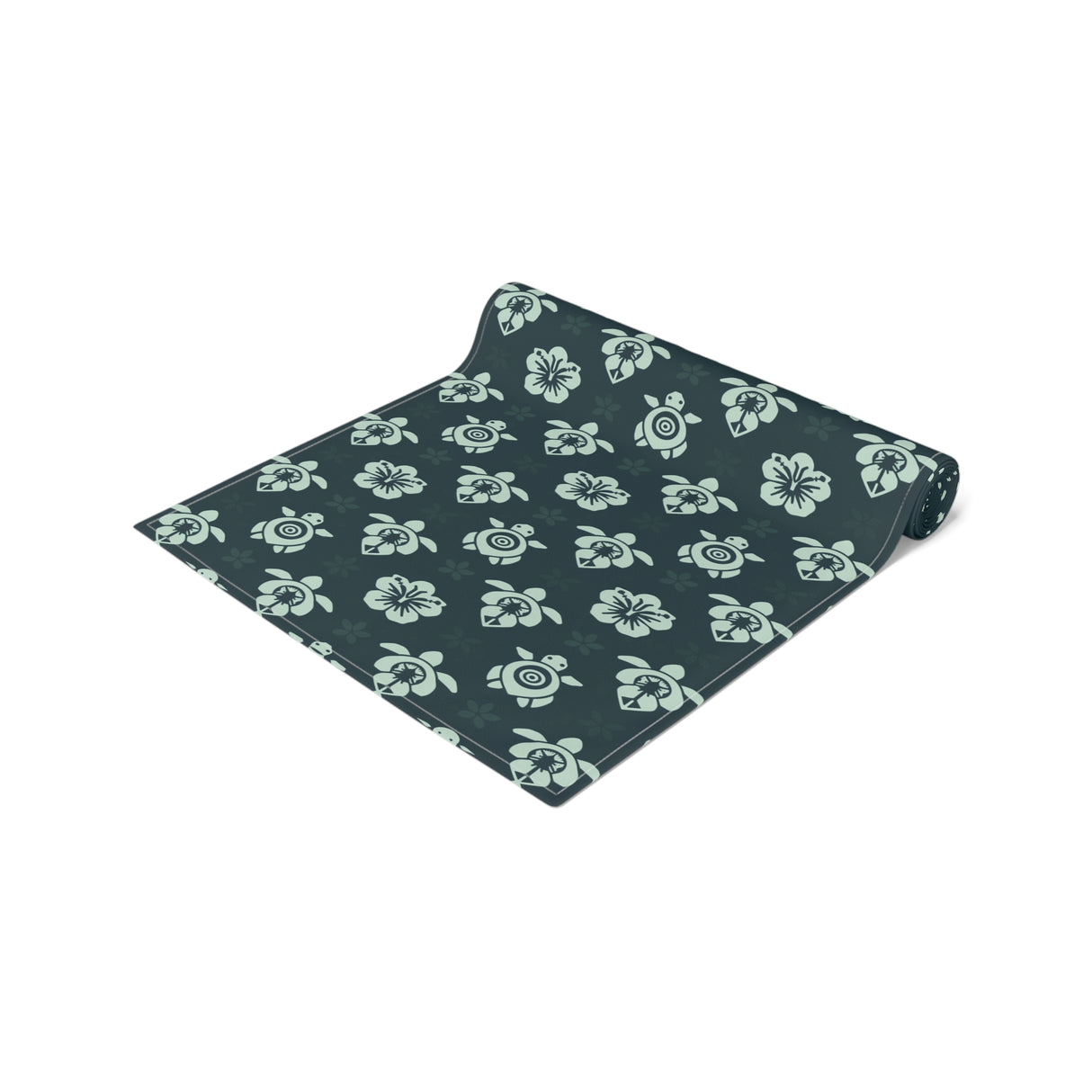 Dark Teal Sea Turtle and Floral Print Table Runner