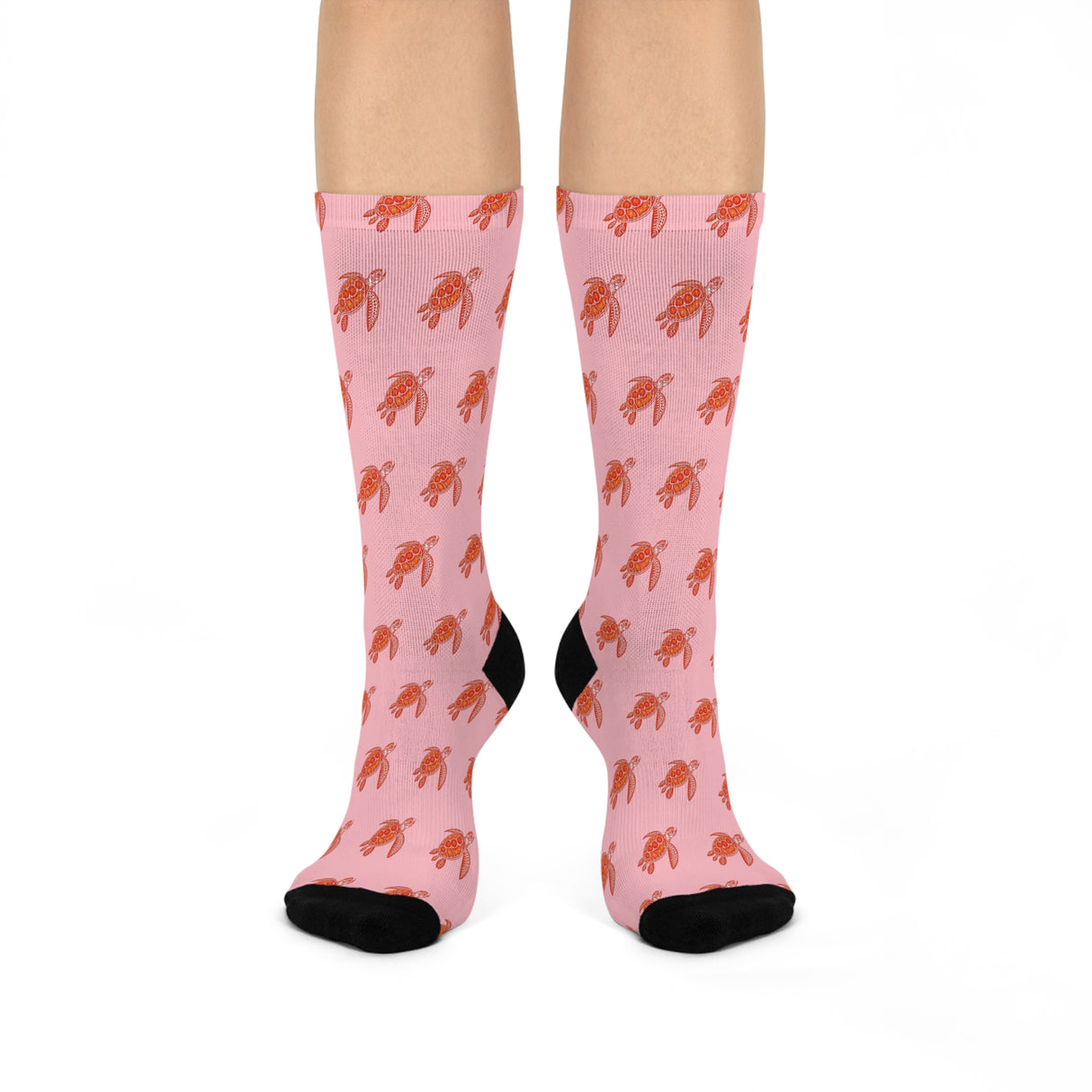 Pink and Red Sea Turtle Cushioned Crew Socks