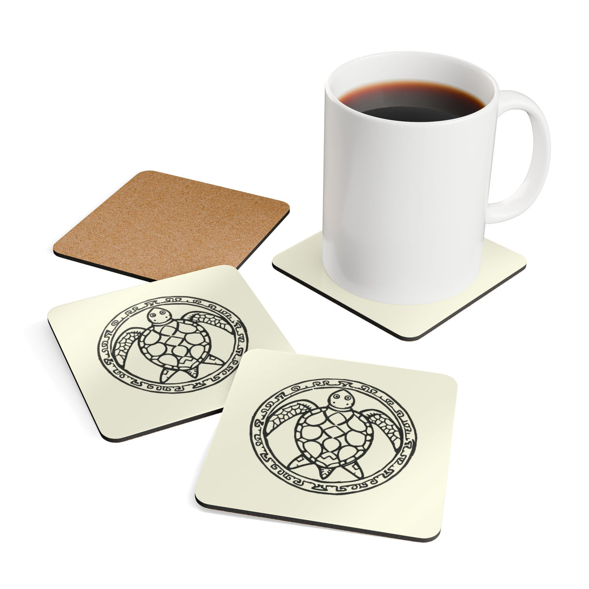 Ancient Sea Turtle Corkwood Coaster Set