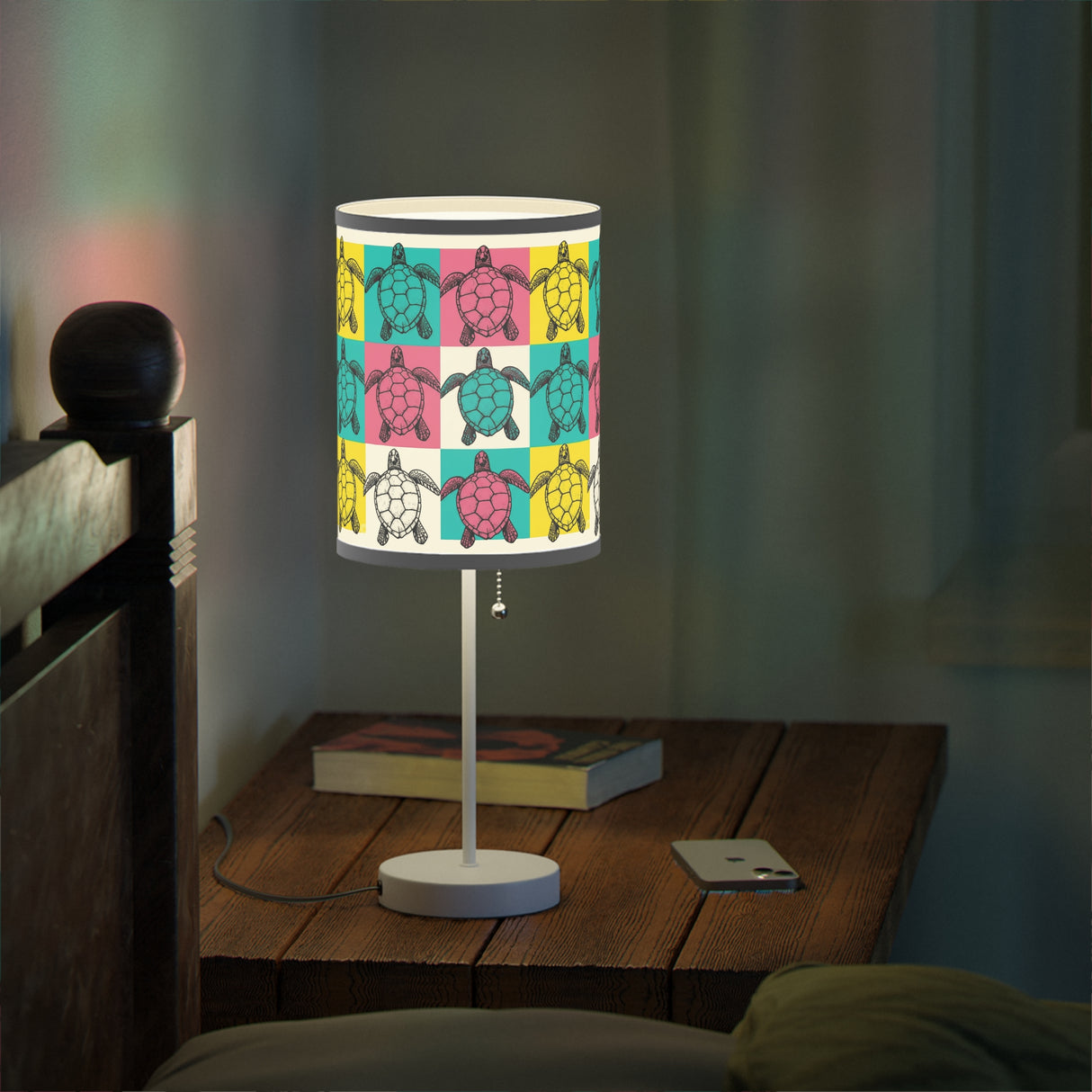 Colorful Block Print Sea Turtle Table Lamp