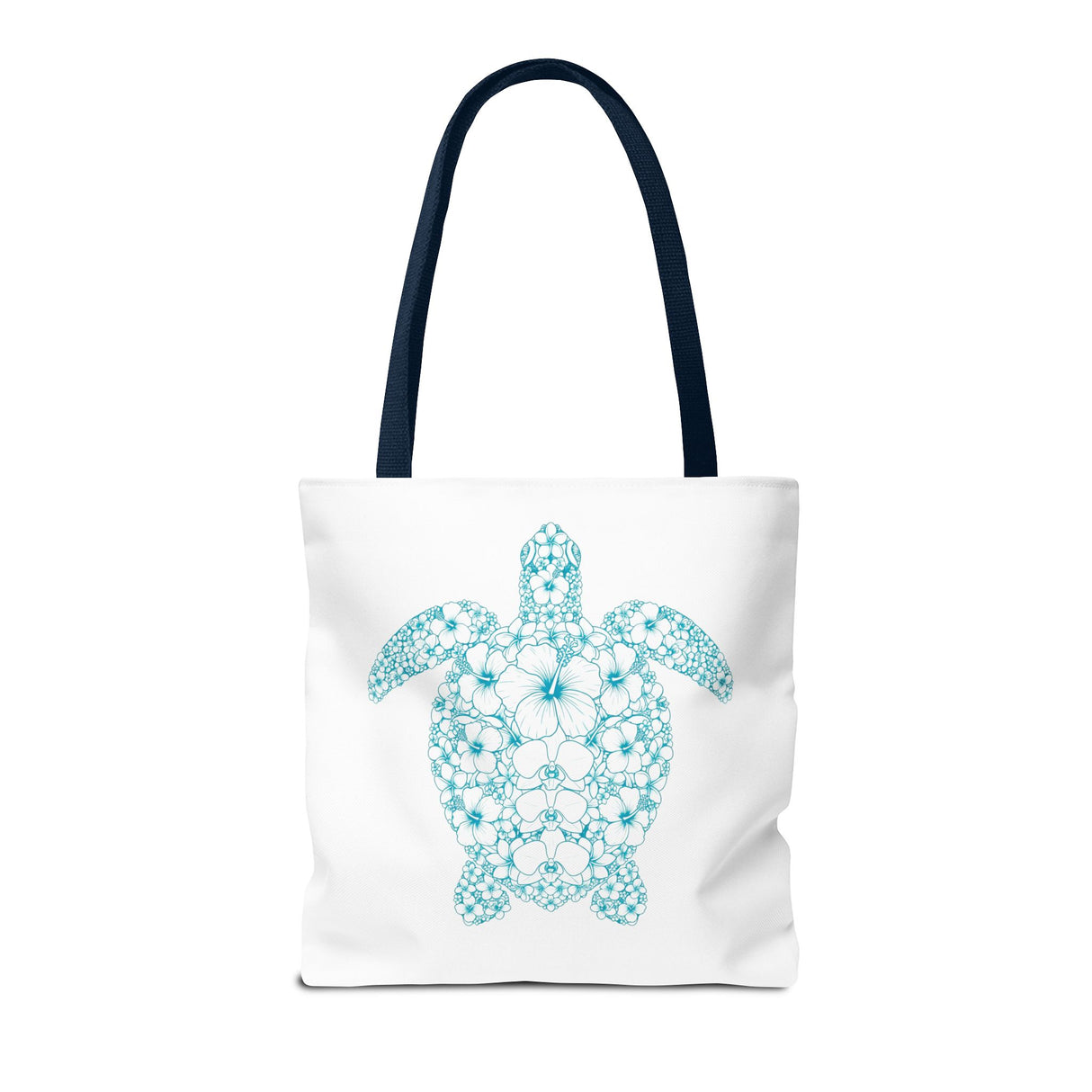 White and Teal Tropical Flower Sea Turtle Tote Bag - 3 sizes