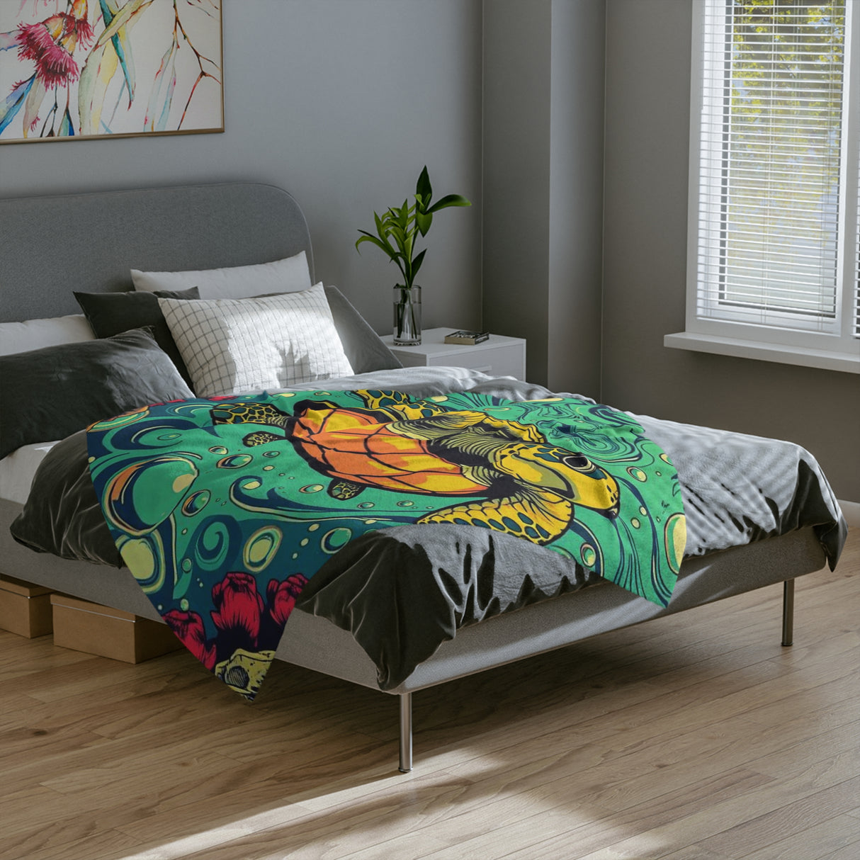 Vibrant Sea Turtle-Themed Velveteen Microfiber Blanket - 3 Sizes