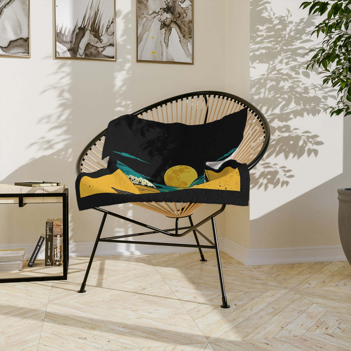 Black Gold Teal Sea Turtle-Themed Velveteen Microfiber Blanket - 3 Sizes