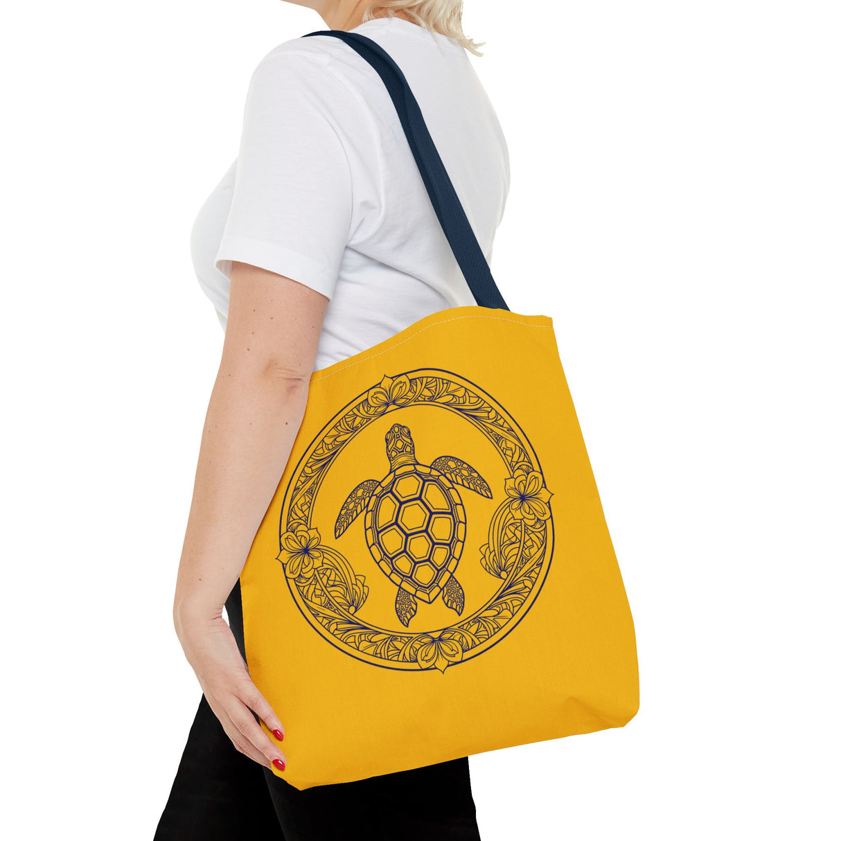 Gold and Purple Tropical Print Sea Turtle Tote Bag - 3 sizes