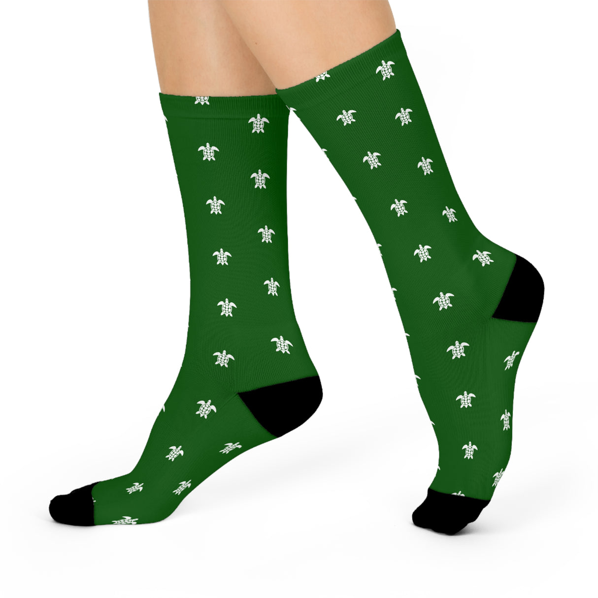 Green and White Sea Turtle Cushioned Crew Socks