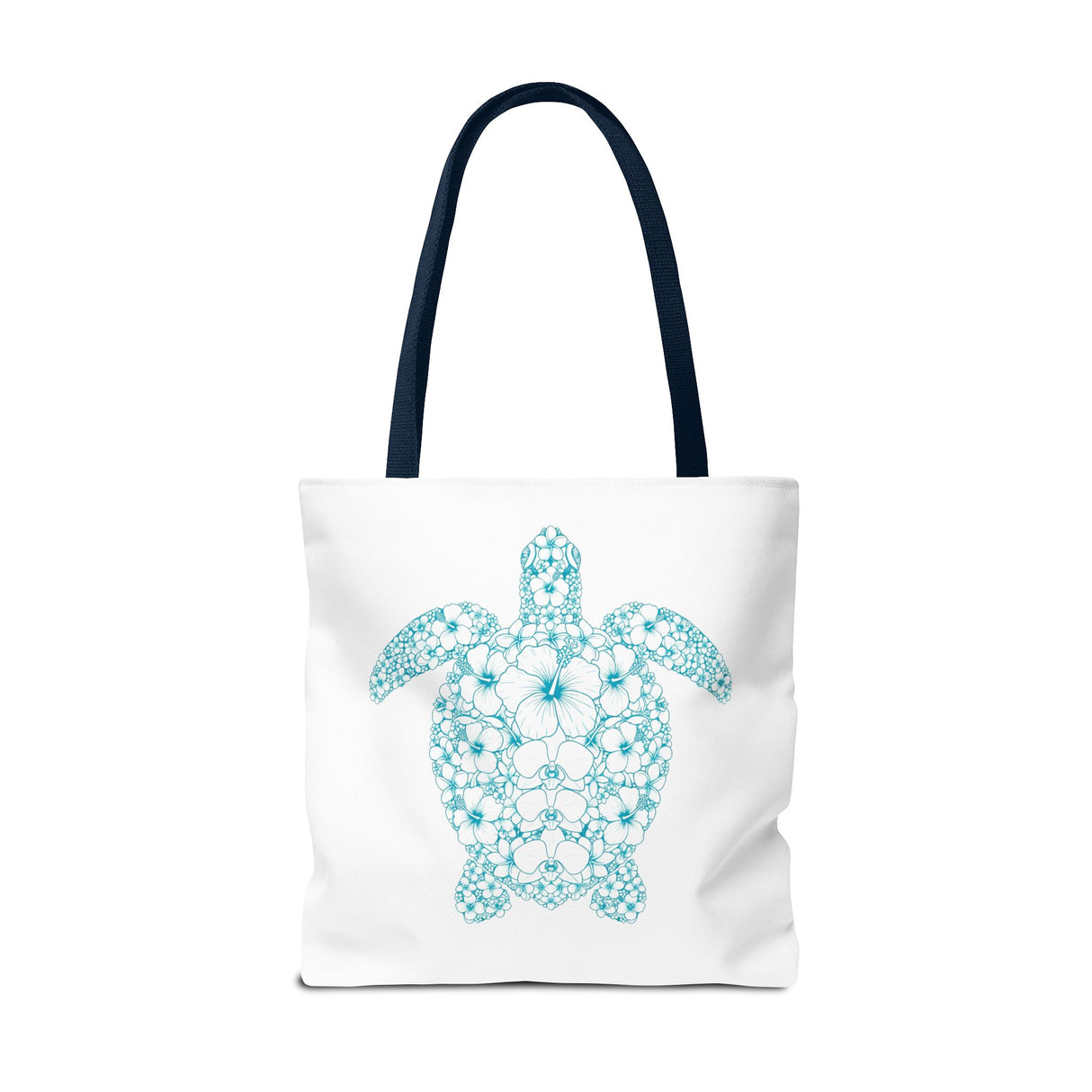 White and Teal Tropical Flower Sea Turtle Tote Bag - 3 sizes