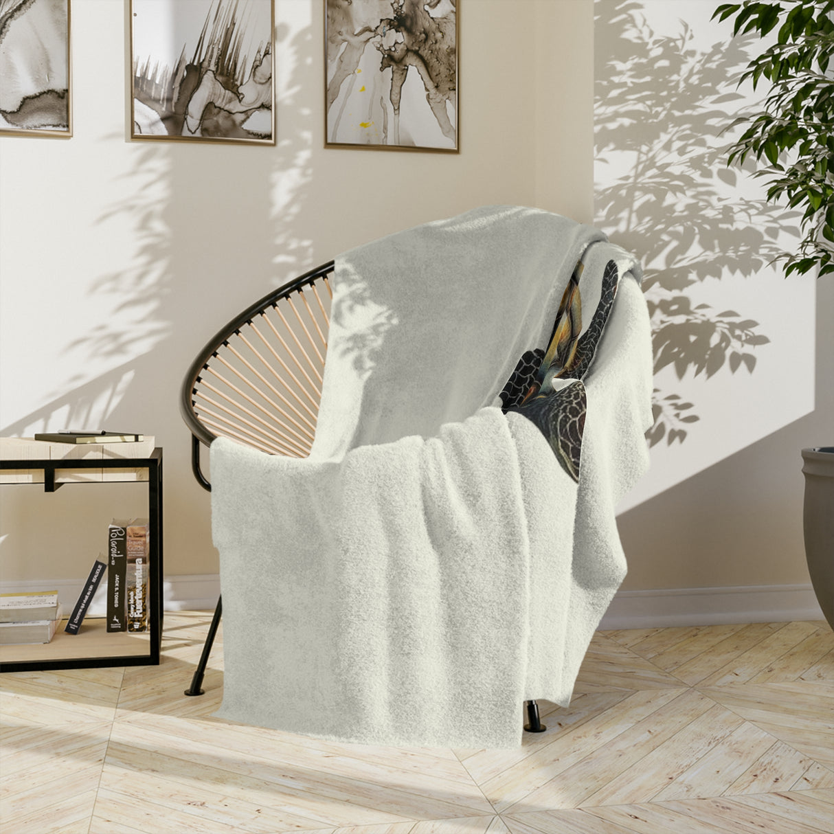 Sea Turtle Art Print -Themed Velveteen Microfiber Blanket - 3 Sizes