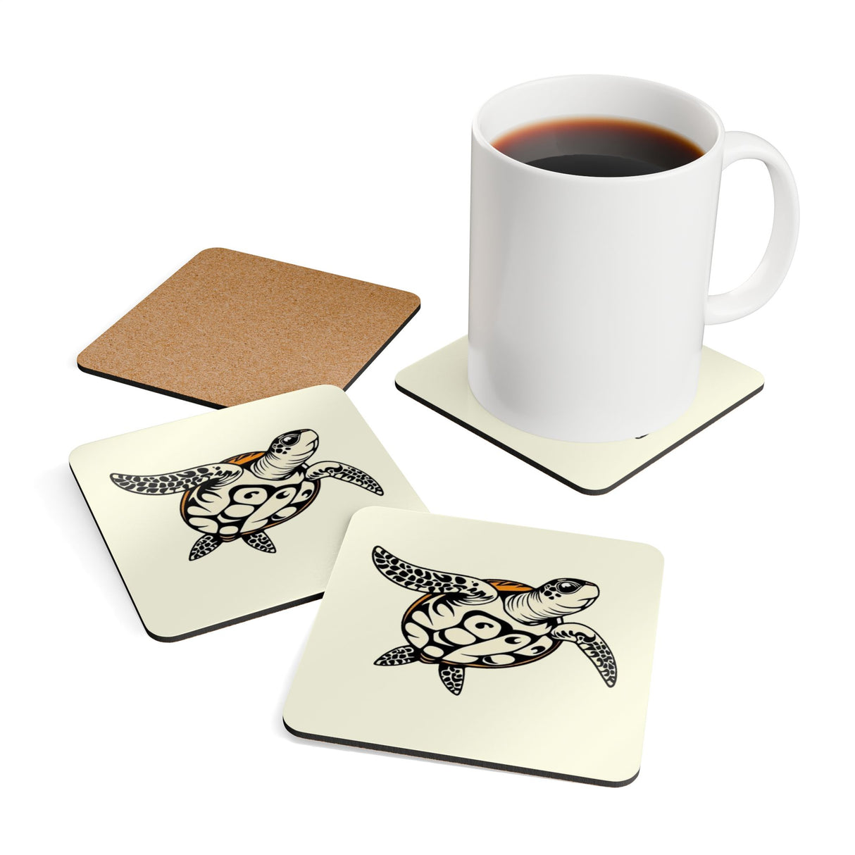 Black and Orange Sea Turtle Corkwood Coaster Set