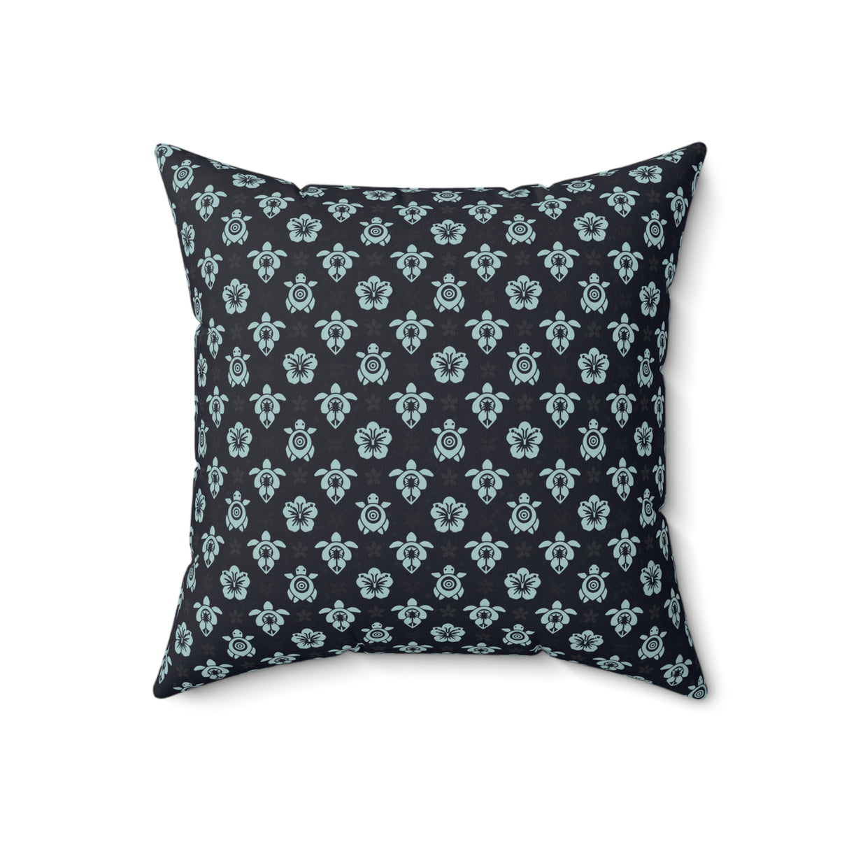 Dark Blue and Orange Tropical Pattern Sea Turtle Faux Suede Pillow - 4 sizes