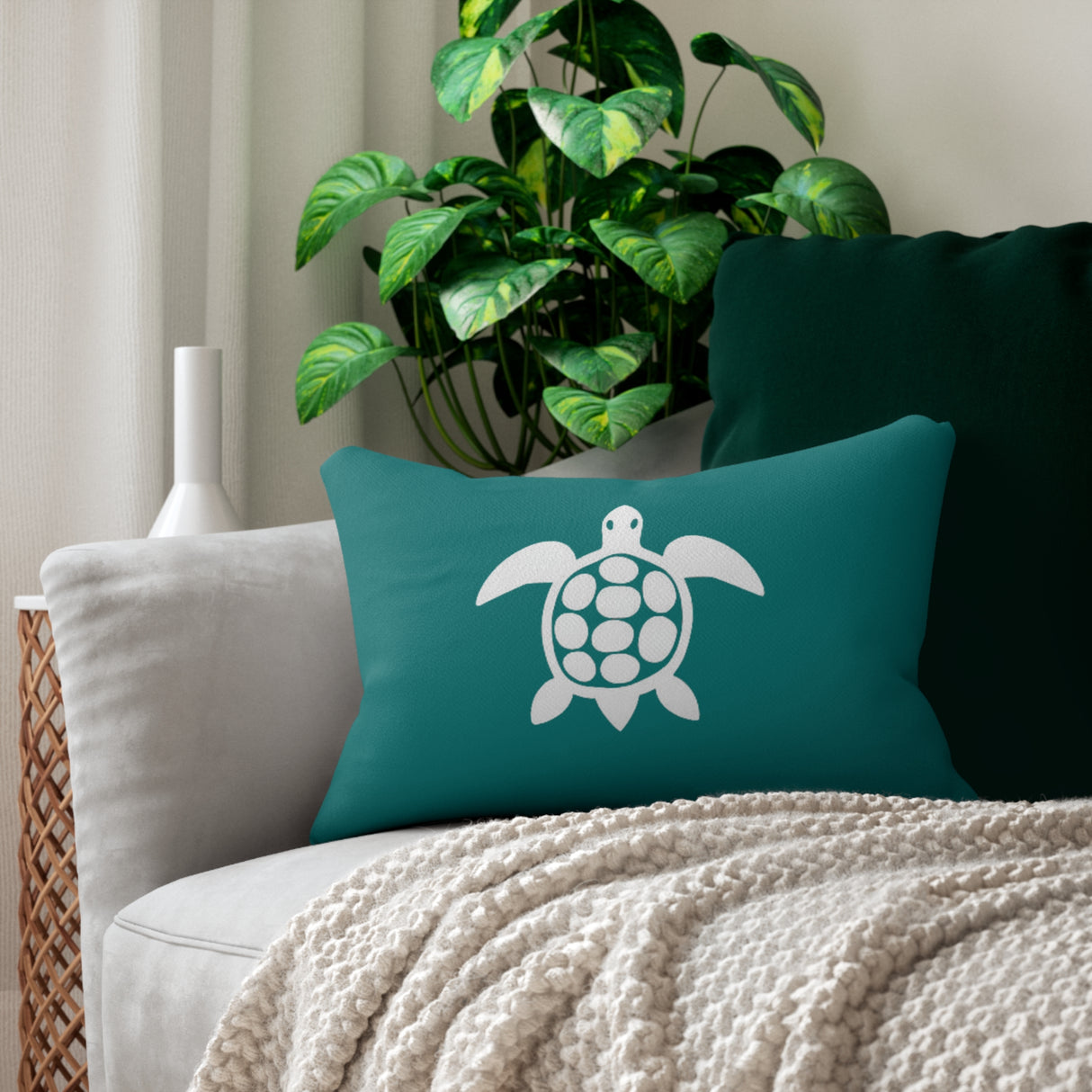 Teal Sea Turtle Lumbar Pillow