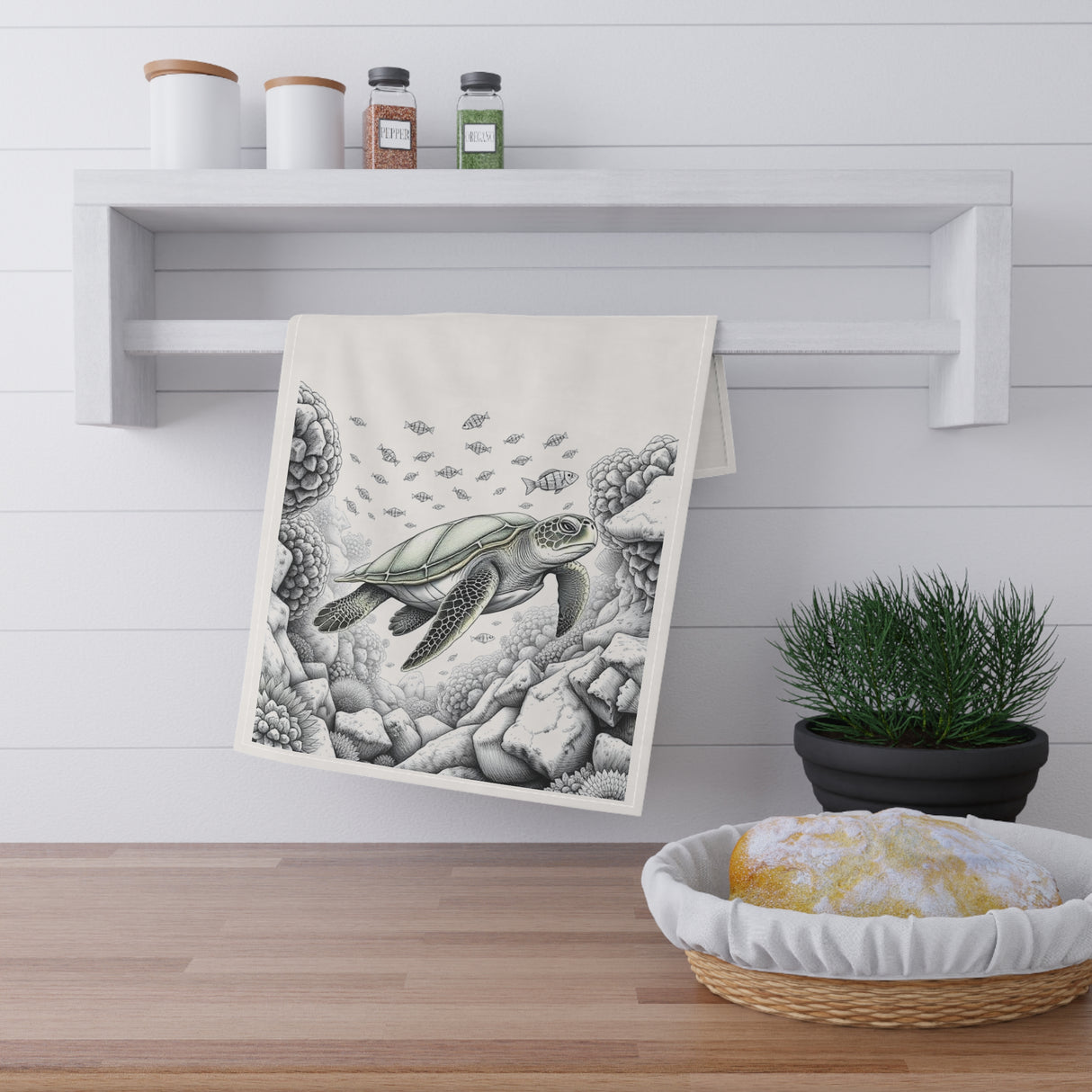 Floating Sea Turtle Tea Towel (cotton, poly)