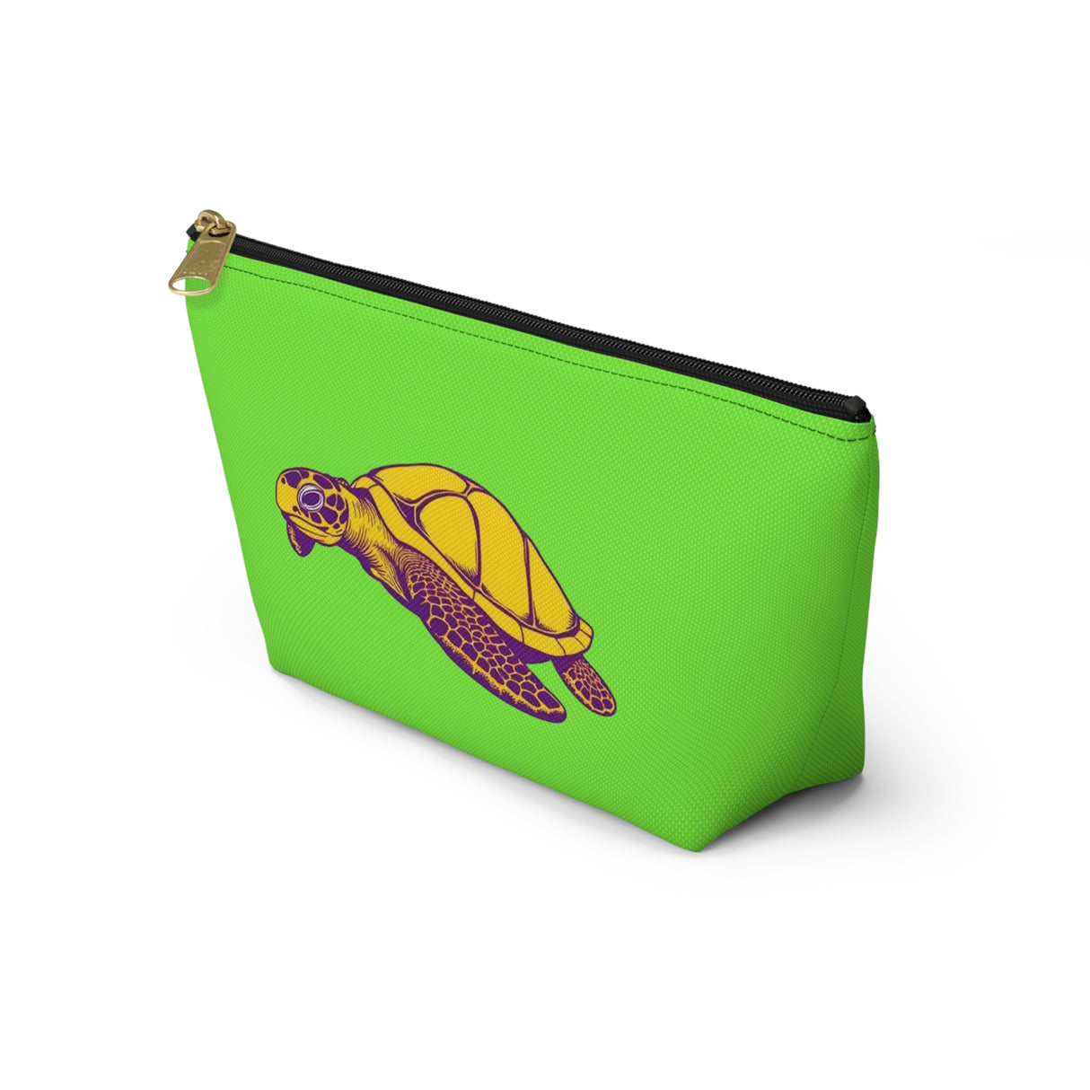 Neon Green Purple and Gold Sea Turtle Print Accessory Pouch