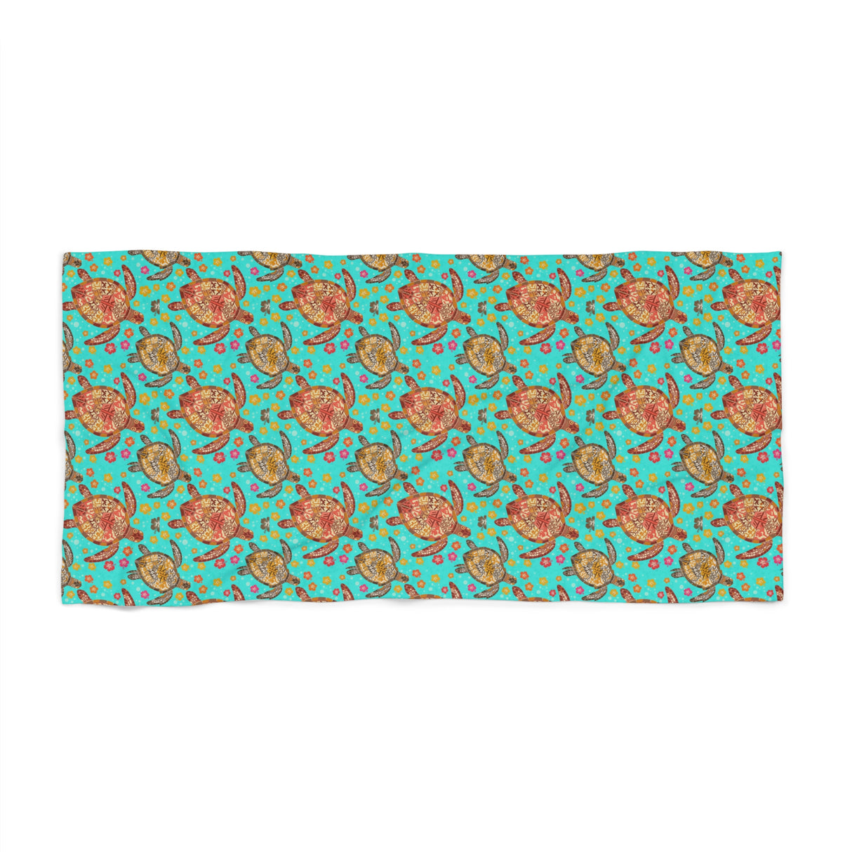 Colorful Teal Boho Art Sea Turtle Beach Towel