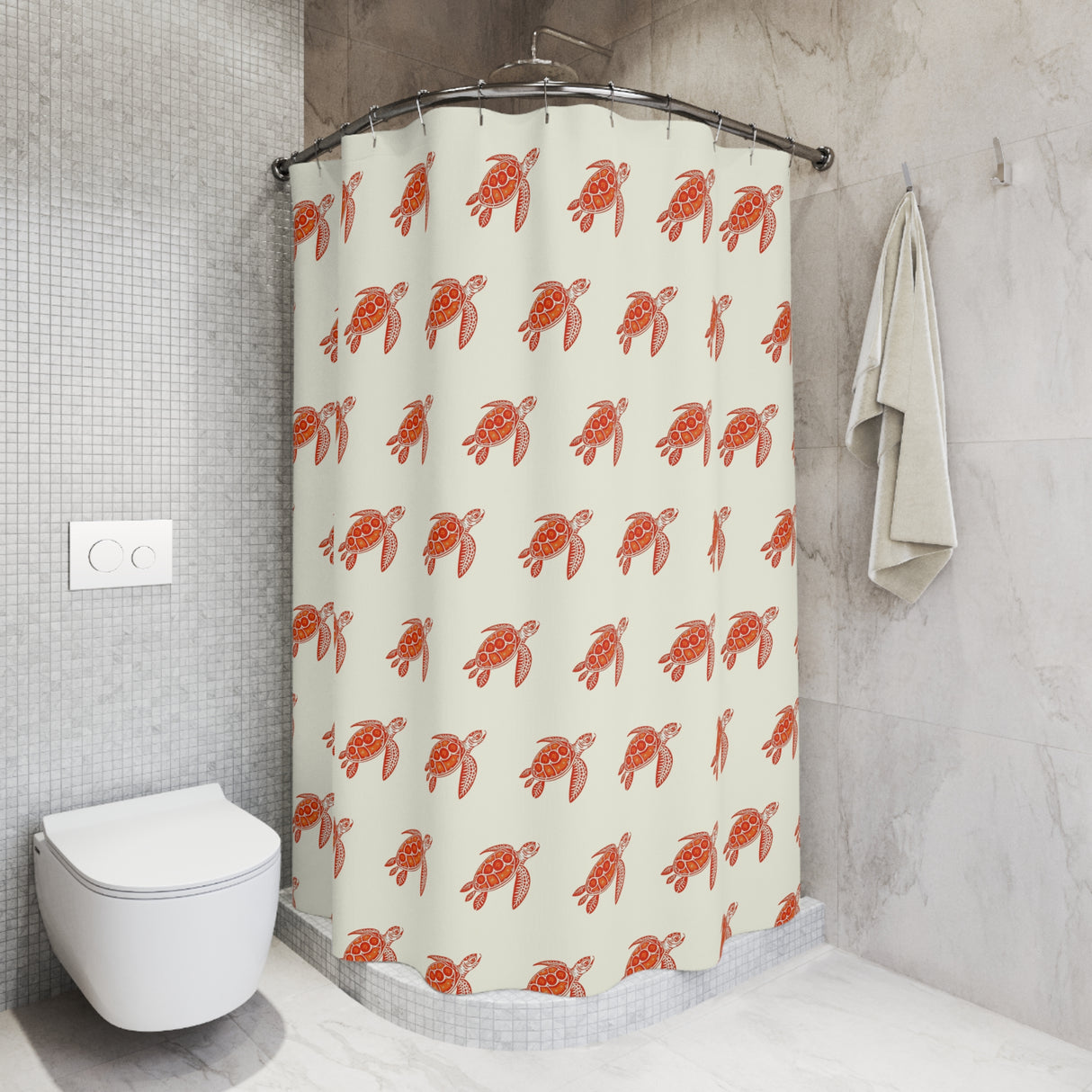 Orange and Red Tribal Sea Turtle Shower Curtains - Coastal Bathroom Decor
