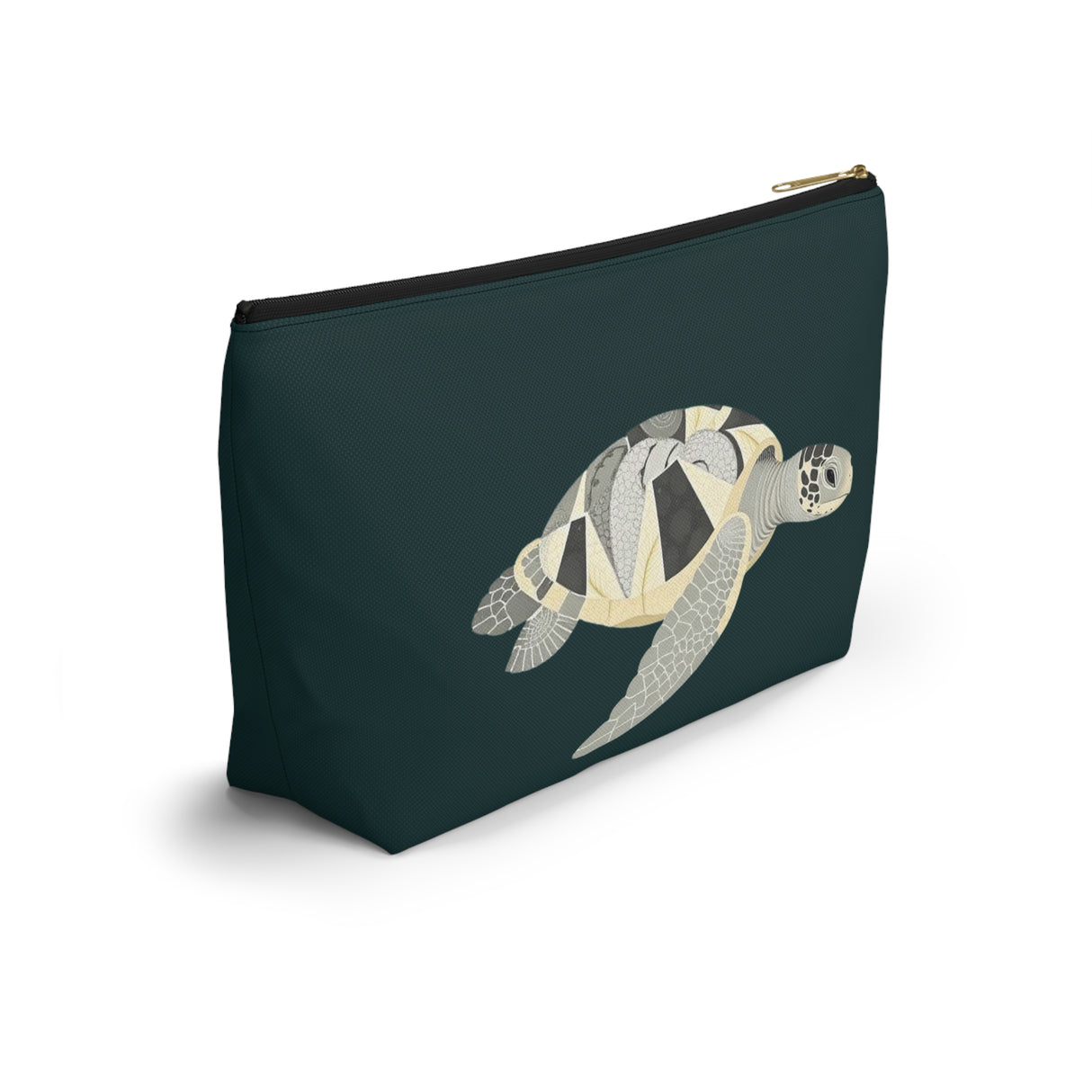 Dark Teal Collage Sea Turtle Print Accessory Pouch