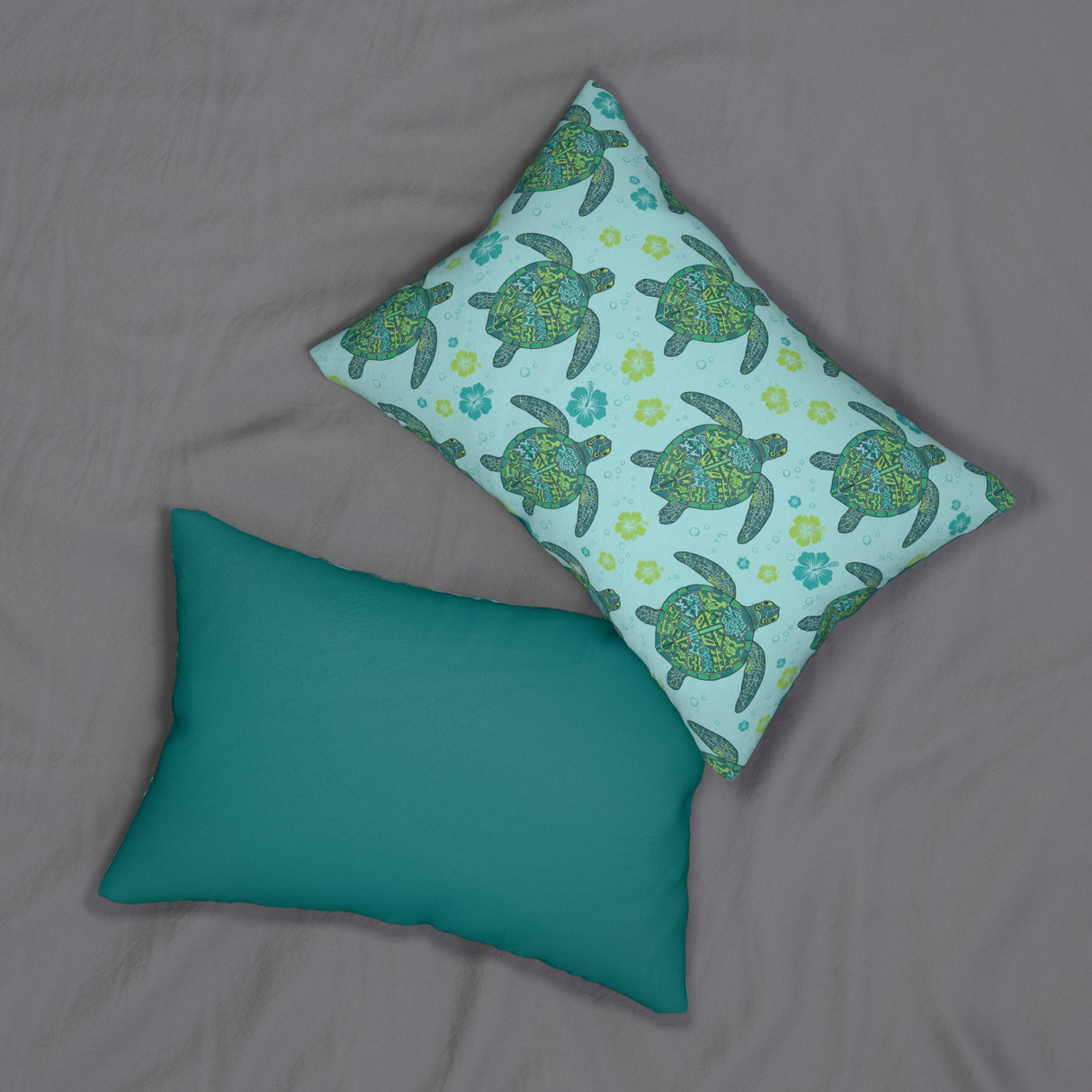 Sea Blue and Green Island Inspired Sea Turtle Lumbar Pillow