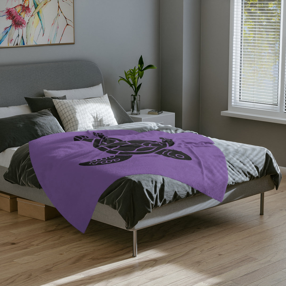Purple and Black Sea Turtle Velveteen Microfiber Blanket - 3 Sizes