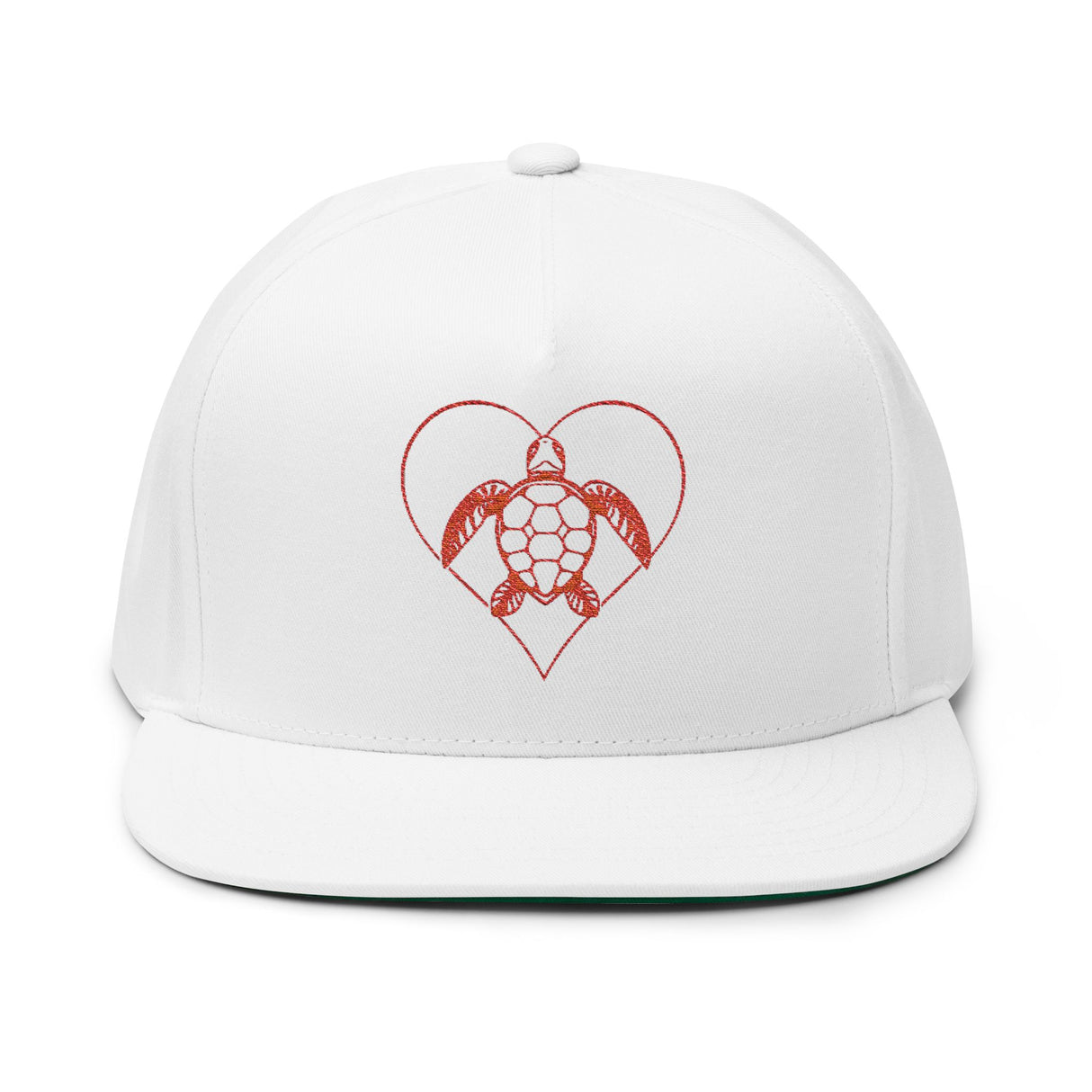 Red Sea Turtle Heart Embroidered Flat Bill Cap