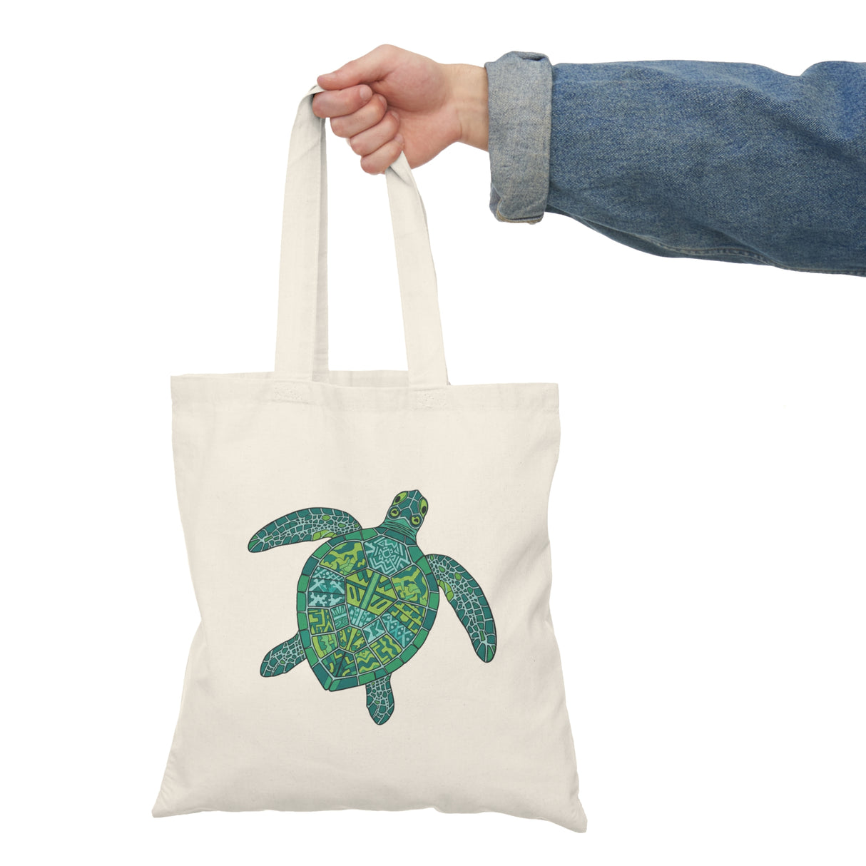 Green Tropical Sea Turtle Eco-Friendly Cotton Tote Bag