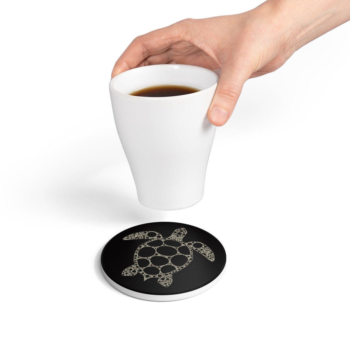 Dark Brown Intricate Eco-Friendly Sea Turtle Ceramic Coaster