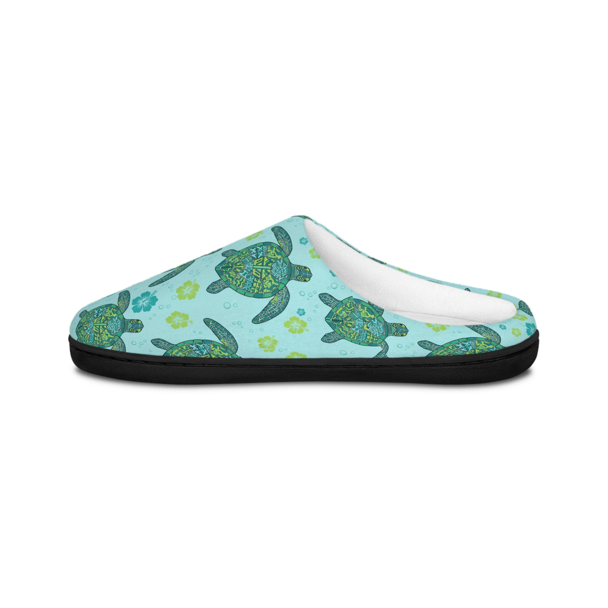 Womens Blue Tropical Sea Turtle Print Indoor Slippers