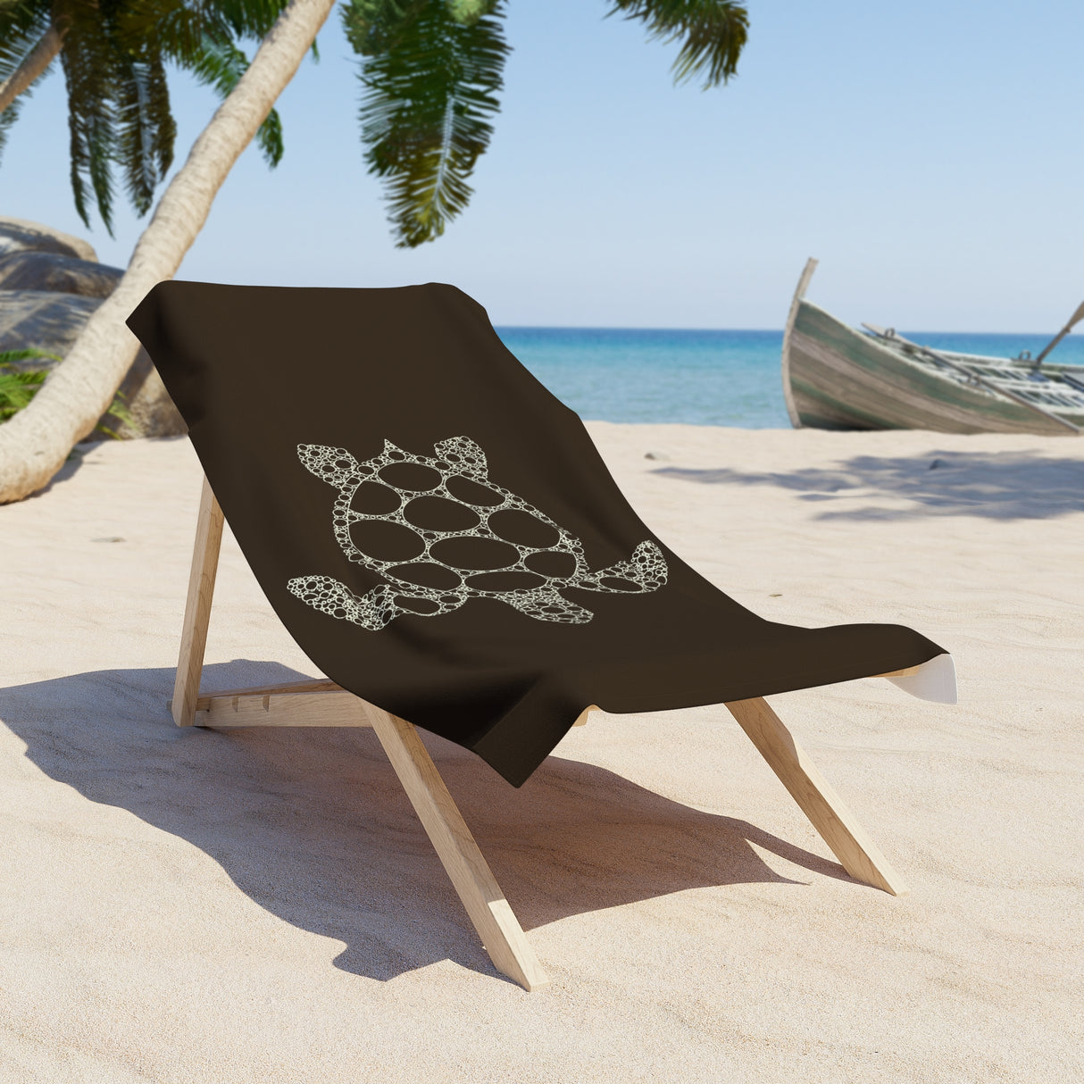 Dark Brown Intricate Sea Turtle Beach Towel