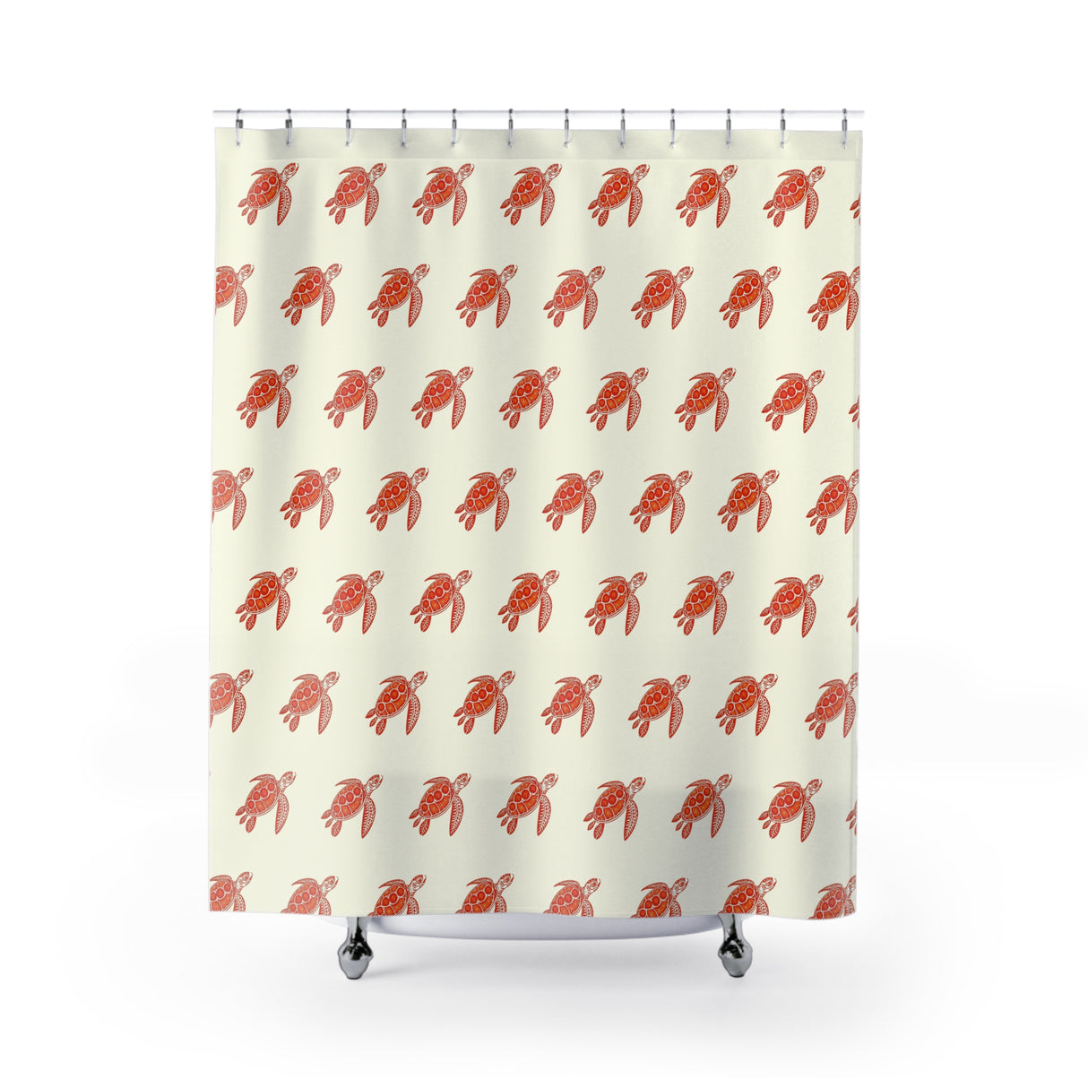 Orange and Red Tribal Sea Turtle Shower Curtains - Coastal Bathroom Decor