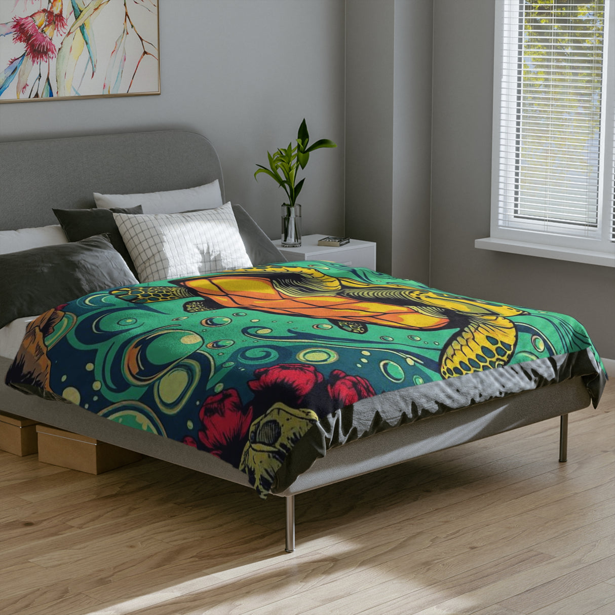 Vibrant Sea Turtle-Themed Velveteen Microfiber Blanket - 3 Sizes