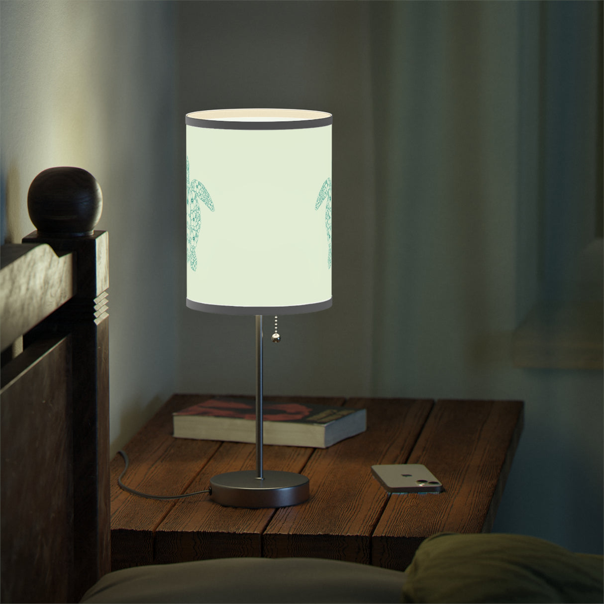 Blue Tropical Flower Sea Turtle Pattern Table Lamp