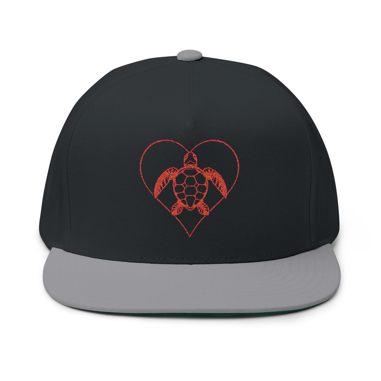 Red Sea Turtle Heart Embroidered Flat Bill Cap