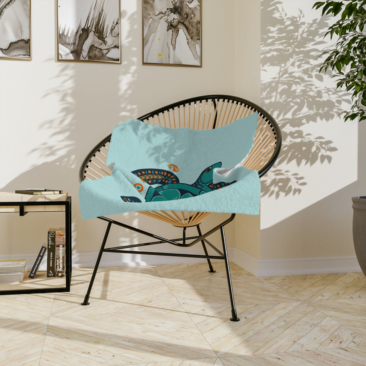 Blue Sea Turtle-Themed Boho Velveteen Microfiber Blanket - 3 Sizes