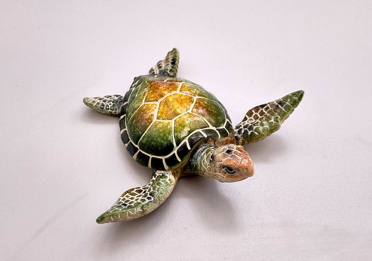 Green Sea Turtle Figurine Painted Resin (1 turtle approx. 4 inches long) Green Painted Resin Sea Turtle Figure for coastal home décor!