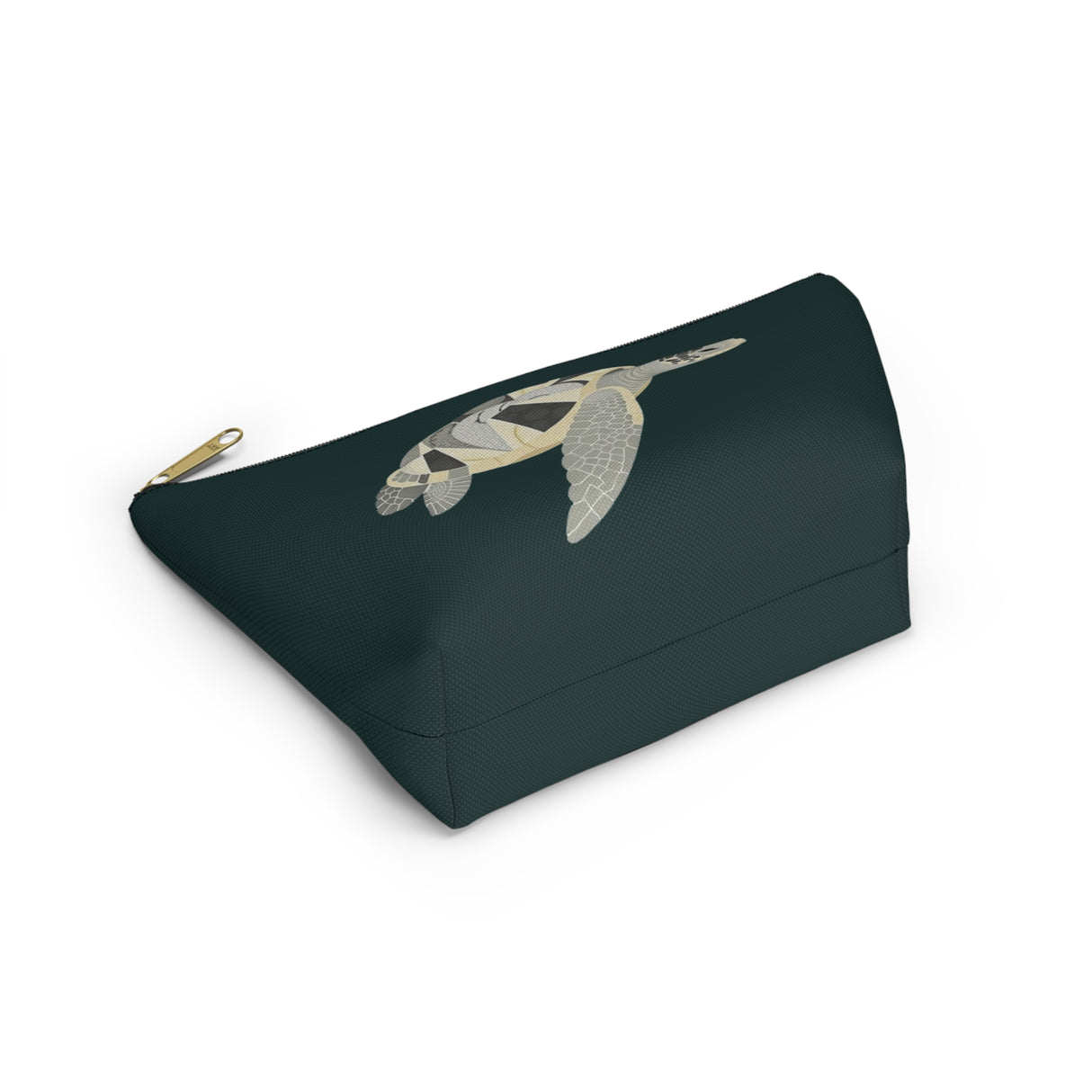 Dark Teal Collage Sea Turtle Print Accessory Pouch