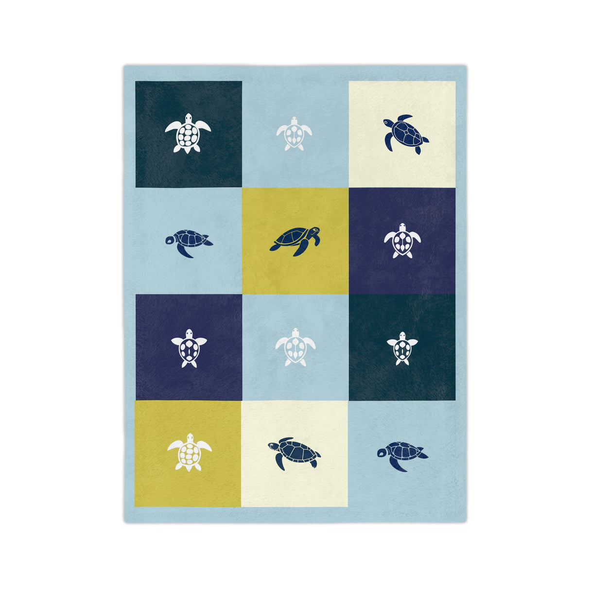 Sea Turtle-Squares Themed Velveteen Microfiber Blanket - 3 Sizes
