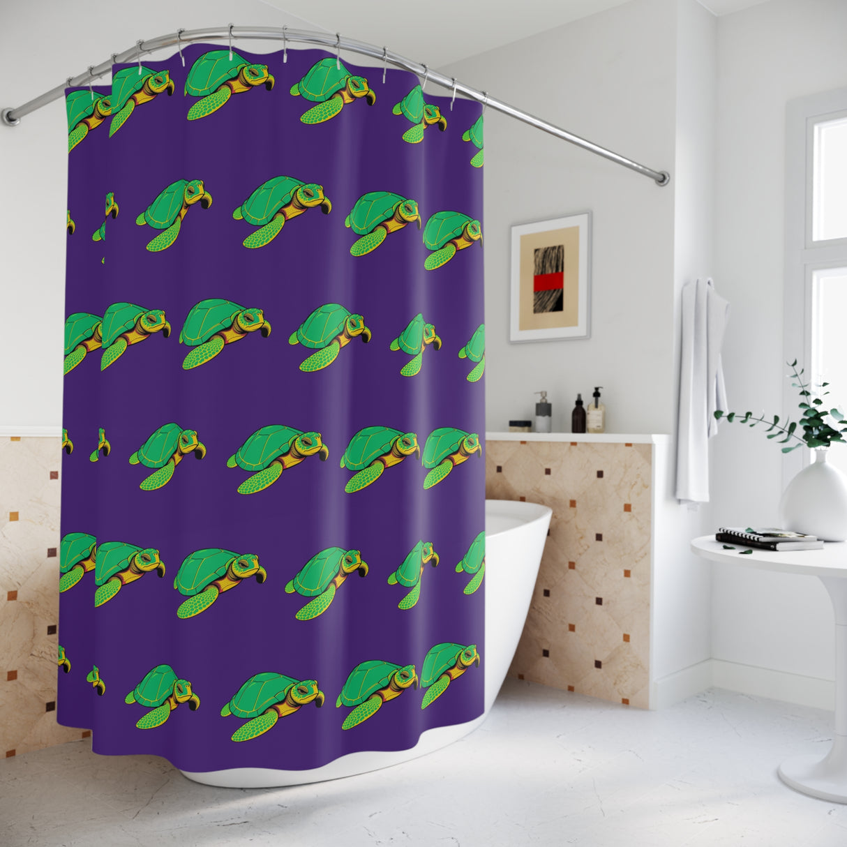 Wild Purple Sea Turtle Shower Curtains - Coastal Bathroom Decor