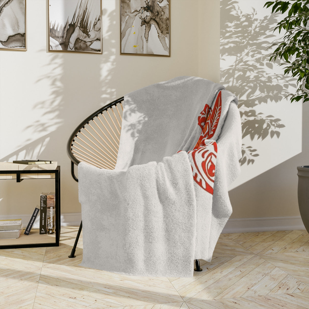 Orange and Red Tropical Sea Turtle-Themed Velveteen Microfiber Blanket - 3 Sizes