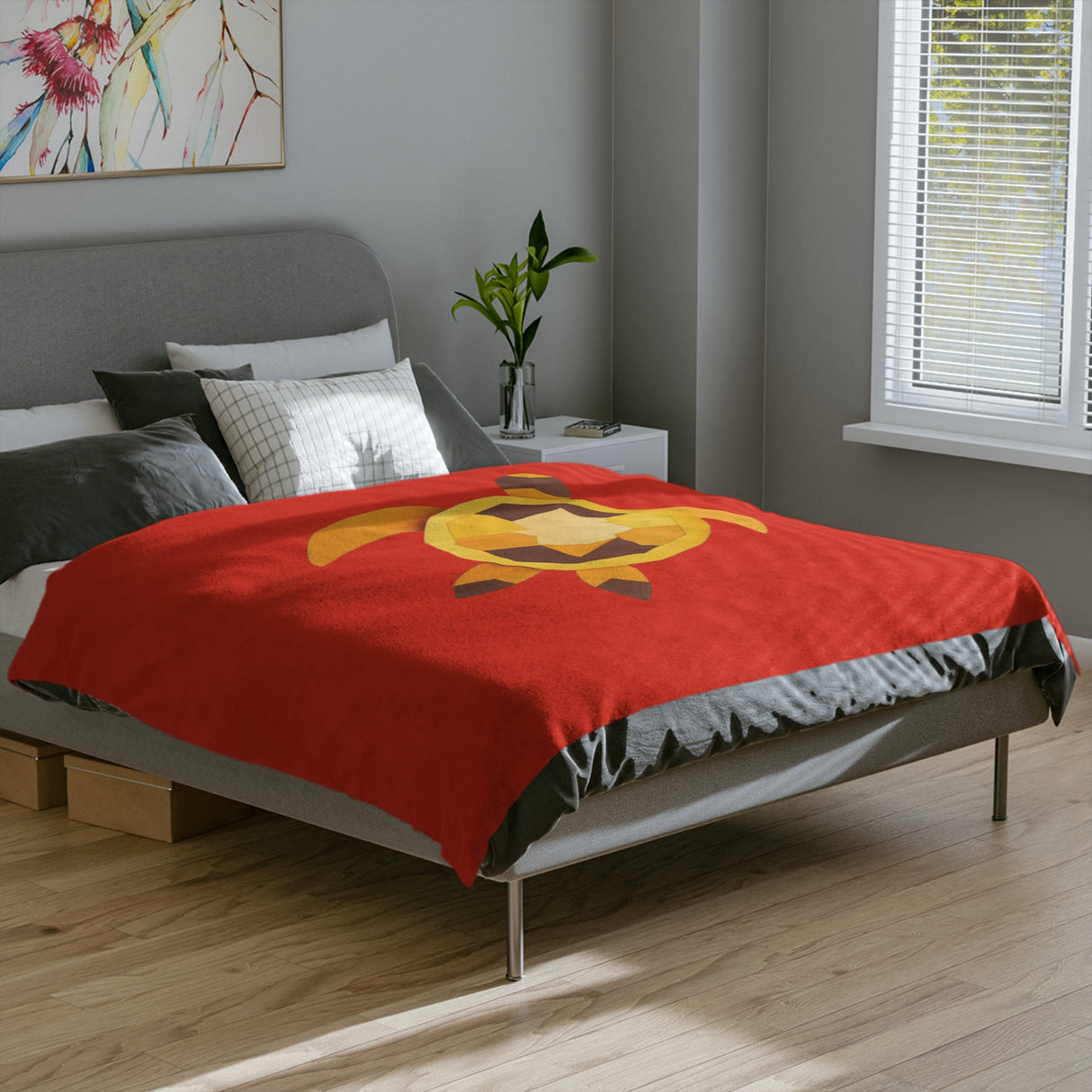 Red and Yellow Color Cut Sea Turtle-Themed Velveteen Microfiber Blanket - 3 Sizes
