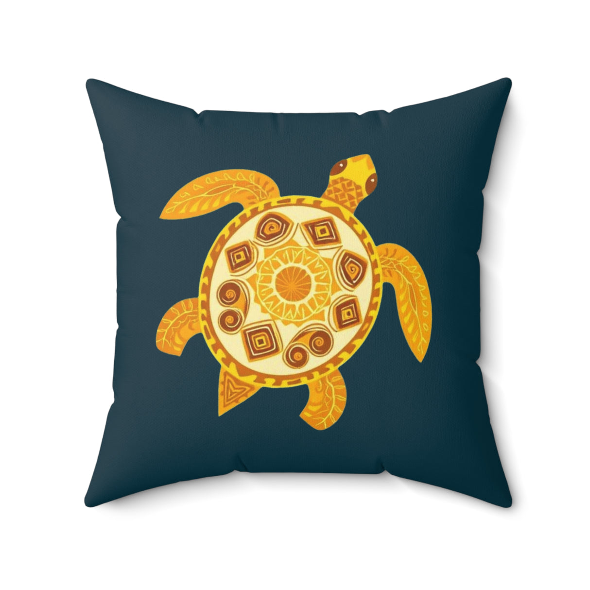 Gold and Dark Blue Sea Turtle Pillow, Faux Suede Pillow - 4 sizes