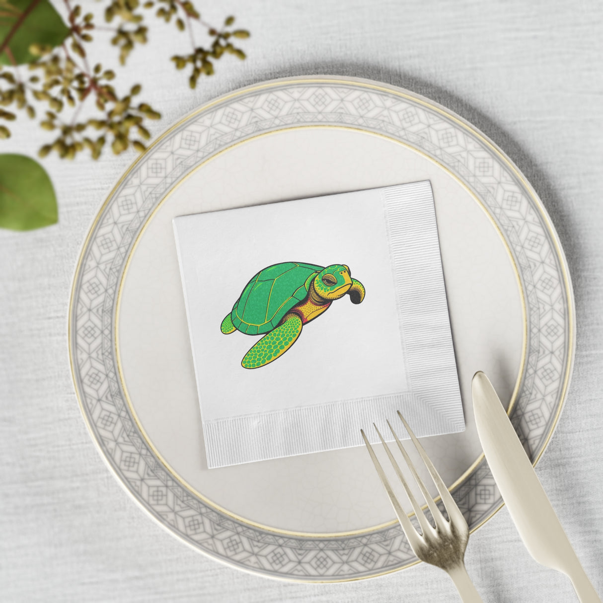 Green Cartoon SeaTurtle-Themed Cocktail Napkins
